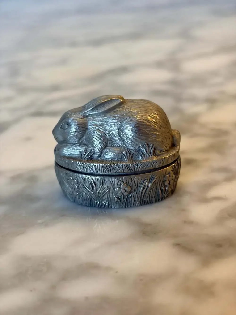 Vintage Genuine Pewter Rabbit Tiny Trinket Box